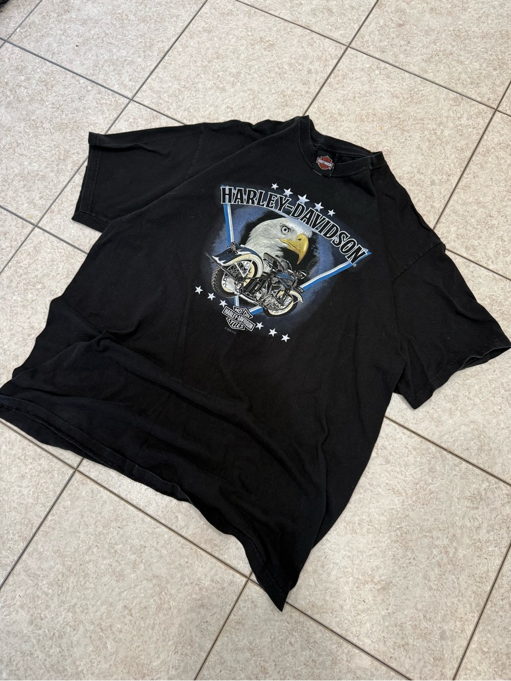 Harley-Davidson Black T-Shirt with Eagle & Blue Accent Graphic